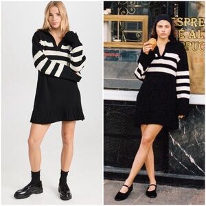 Ciao Lucia Dress Martine Wool Sweater Long Sleeve Collared Stripe Mini Black M